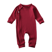 Dojenčad za bebe Dječak pamučni pleteni kućni bok dugih rukava sa dugim rukavima sa patentnim zatvaračem Paiamas Wine Crvena 3- mjeseci