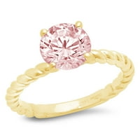 2.0ct okrugli rez ružičasti simulirani dijamant 18k žuti zlatni graviranje izjava godišnjica Angažovanost