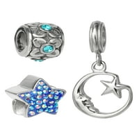Connections from Hallmark Stainless Steel Crystal Moon and Star Charm narukvica Set, 7.25