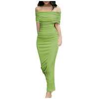 Žensko proljeće i ljetni jednoslojni rame za povlačenje natlan haljina tanko za mršavljenje Spling suknje od dna banket haljina duga suknja zelena l