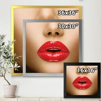 Designart 'Sexy Woman Lips Beautiful Make-Up Close-Up Kiss' Modern Framed Art Print