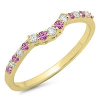 14k zlato okrugli Pink Sapphire & bijeli dijamant dame Contour vjenčanje Stackable Band Guard prsten