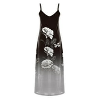 Clearance ljetne haljine za žene s boemskom printom bez rukava Maxi V-izrez praznična haljina siva 4xl