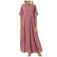Ženska uzročna kratka rukava polka tačka štampana haljina Retro plaža haljina Plus Veličina Pink 4XL