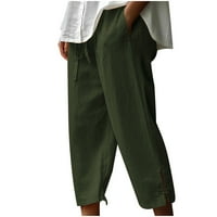 Guzom kapri pantalone za žene - pamučno platno elastični struk Casual sa džepovima široke pantalone za noge Army Green Size S