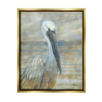 Stupell Industries Primorski pelikanska ptica apstraktna portretna slika metalik zlato plutajući uokvireni platno Ispis zidne umjetnosti, dizajn od strane Paul Brent