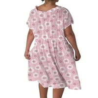 Sanviglor ženske Sundress kratke rukave Midi haljine Daisy štampana majica haljina Casual plaža Pink XL
