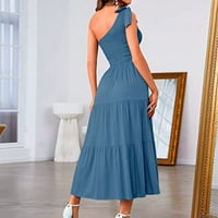 Ženske haljine ženska boemska Maxi haljina ljeto jedna ramena bez rukava duga haljina slojevita ruffle