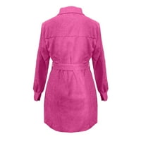 Žene ljetne haljine za ženske haljine za sunčanje labavo sredine V-izrez čvrstog sa džepom ružičaste 2xl