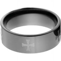 Ravni Crni cirkonijumski prsten sa laserskim Keltskim krstom