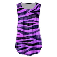 Tking Fashion Womens Summer Plus Size Sleeveless V Izrez Štampani Vrhovi Casual Loose Ruched Botton Tank Tops Purple S