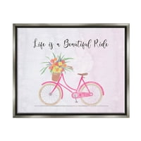 Life Is A Beautiful Ride Bicycle Inspirational Graphic Art Luster Grey Framered Art Print Wall Art