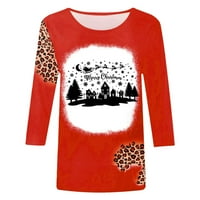 Grafički Tees za žene Božić novost Patuljci Print Leopard Patchwork posada vrat rukav majice na klirens