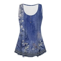 Sksloeg Womens Tank Top Fashion Vintage Flower Printed T-Shirts Sleeveless Crew Neck Tops Tees button bluze Tops, Blue XL