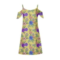 Fopp prodavac ženska moda ljetna Mini haljina Casual Print izdubljena haljina na plaži žuta L