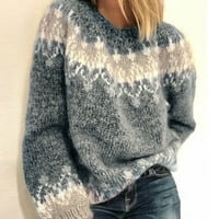 Ženski modni pulover džemperi topli dugi rukav O-izrez natrag za patchwork Pleteni topli džemper