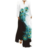 Midi haljine za žene modni štampani V-izrez dugi Dugi rukav Sunčanica Crna L
