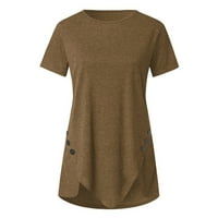 Klirens ženski vrhovi, ženski dugmići puni 0-vrat kratki rukav nepravilna majica bluza vrhovi, Khaki XXL