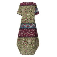 Puawkoer boemska kratka štampana haljina rukav Maxi labavi odmor Casual žene Ženska haljina ženski vrhovi