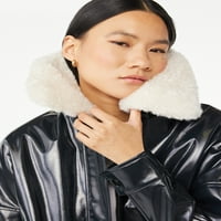 Scoop ženska Oversized Fau kožna jakna sa kragnom od Fau krzna, veličine XS-2XL