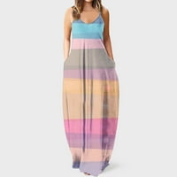 Zodggu ponude Sling duge haljine za žene ljeto trendi tunika Stripe cvjetni Print Moda dame plaža Maxi