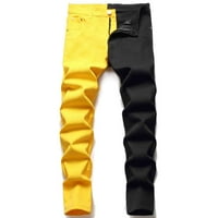 Muške traper hlače Oversized Fit Color Block Patchwork dugme sa patentnim zatvaračem elastični struk oprane farmerke Moda rastezljive udobne pantalone žuta L