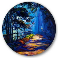 Designart 'Park Road in the Afternoon Shadows' Lake House Circle Metal Wall Art-disk of 29