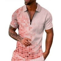 Polo Majice Za Muškarce Muški Casual Print Patentni Zatvarač Okrenite Ovratnik Bluza Kratka Rukava Majica
