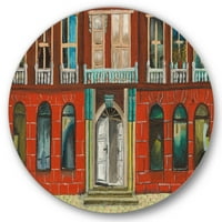 Designart 'Vintage Red Facade of Shop in Paris II' French Country Circle Metal Wall Art-disk of 23
