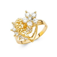 Dragulji 14k žutog zlata kubni cirkonij CZ petnaest godina rođendan Quincea ere Motion Fashion godišnjica prsten Veličina 8