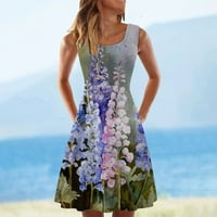 CETHRIO WINOGH Dresses haljina bez rukava bez rukava Crewneck Ljetna cvjetna haljina za plažu ljubičasta