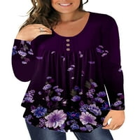 Chama Plus Size košulje sa dugim rukavima za žene plisirane lepršave bluze od tunike cvjetni štampani