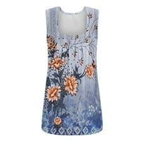 Ženski ljetni rezervoari Plus Veličina modni štampani kvadratni vrat udobna labava majica bez rukava bluza Casual Tops