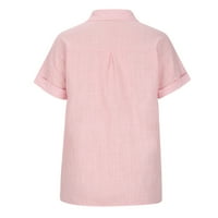 Ženske Casual button down Shirts V izrez Dugi rukav pamuk labav Fit obična Radna bluza vrhovi sa džepom