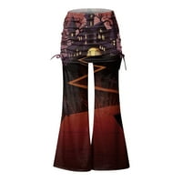 Feternal Ženska Moda Halloween Print Casual rasplamsane pantalone sa vezicama široke pantalone za noge široke pantalone za žene