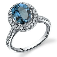 2. CT Ovalni Londonski plavi topaz Halo prsten u Sterling srebru