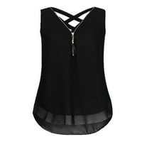 Luxplum ženska bluza letnji gornji V vrat šifon Tank Tops meke majice plaža pulover Crni 3xl