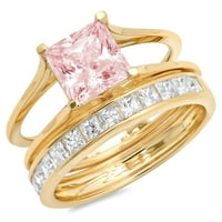 2. ct sjajan princeza rez simulirani Pink Diamond 18k žutog zlata Solitaire sa akcentima Svadbeni Set