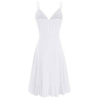 Clearsance Ljetne haljine za žene V-izrez Modna dužina koljena Čvrsta sunčeva haljina bez rukava bijela