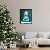 Sretan Božić Složen Pokloni Car Holiday Grafička Umjetnost Jet Crni Uokvireni Art Print Wall Art