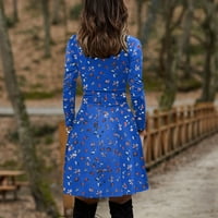 Wendunide haljine za žene žene V izrez manches dugi rukav rub retro elegantna zabava casual haljina plava