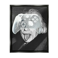 Stupell Industries Funny Einstein Game Controller Umjetnost za djecu Slikarstvo Crna ploča Framed Art Print Wall Art