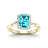 Imperial Gemstone 10k Yellow Gold Smaragd Cut Swiss Blue Topaz CT TW Diamond Halo Ženski prsten