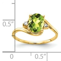 Primal Gold Karat žuto zlato 8x Ovalni Peridot i dijamantski prsten