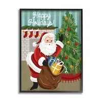 Happy Holidays Santa Poklon Torba Za Odmor Grafička Umjetnost Crno Uokvirena Umjetnost Print Wall Art