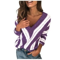 Džemper za pulover Bacoc moći ženski dugi rukav V izrez prugasti pleteni plusni tunički bluza pletiva za žene
