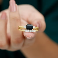 Savremeni prsten sa crnim ony i moissinite za žene - AAA razred, 14k žuto zlato, SAD 13,00