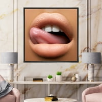 PROIZVODNJA Prekrasan tamno kože ženski jezik dodirni usne Moderni uokvireni platneni zidni umjetnički