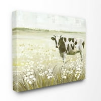 Stupell Home Dekor krava u pašnjaku Zeleni krajolik Životinjski slikarstvo Platno Zidna umjetnost glavne