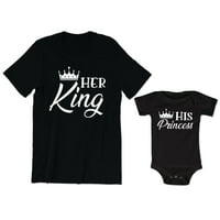 Njen kralj muške T-Shirt kruna grafički njegova princeza beba bodi djecu dijete košulju